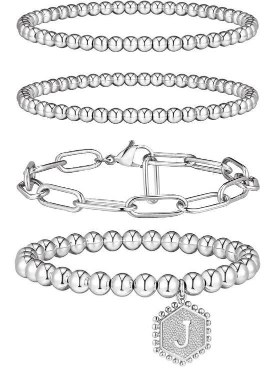 Jewelry - Gold Bracelets for Women, 14K Gold Plated Stackable Initial Beaded Bracelet with